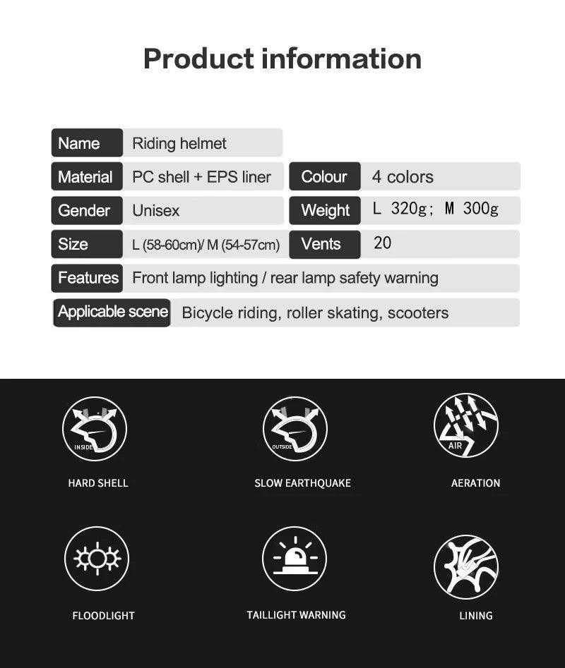 LED Lamp Cycling Bicycle Helmet With LED Tail Light Intergrally-molded Outdoor Sport Riding Cycling Motorcycle Bike Equipment - Franklyn & Page Emporium