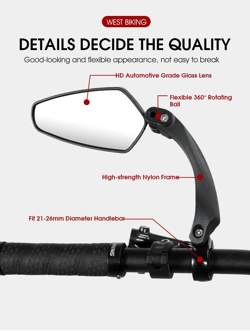 WEST BIKING Anti-Glare Bicycle Mirror Handlebar Rear View Wide Range Back Sight Reflect electric scooter Mirror bike accessories - Franklyn & Page Emporium
