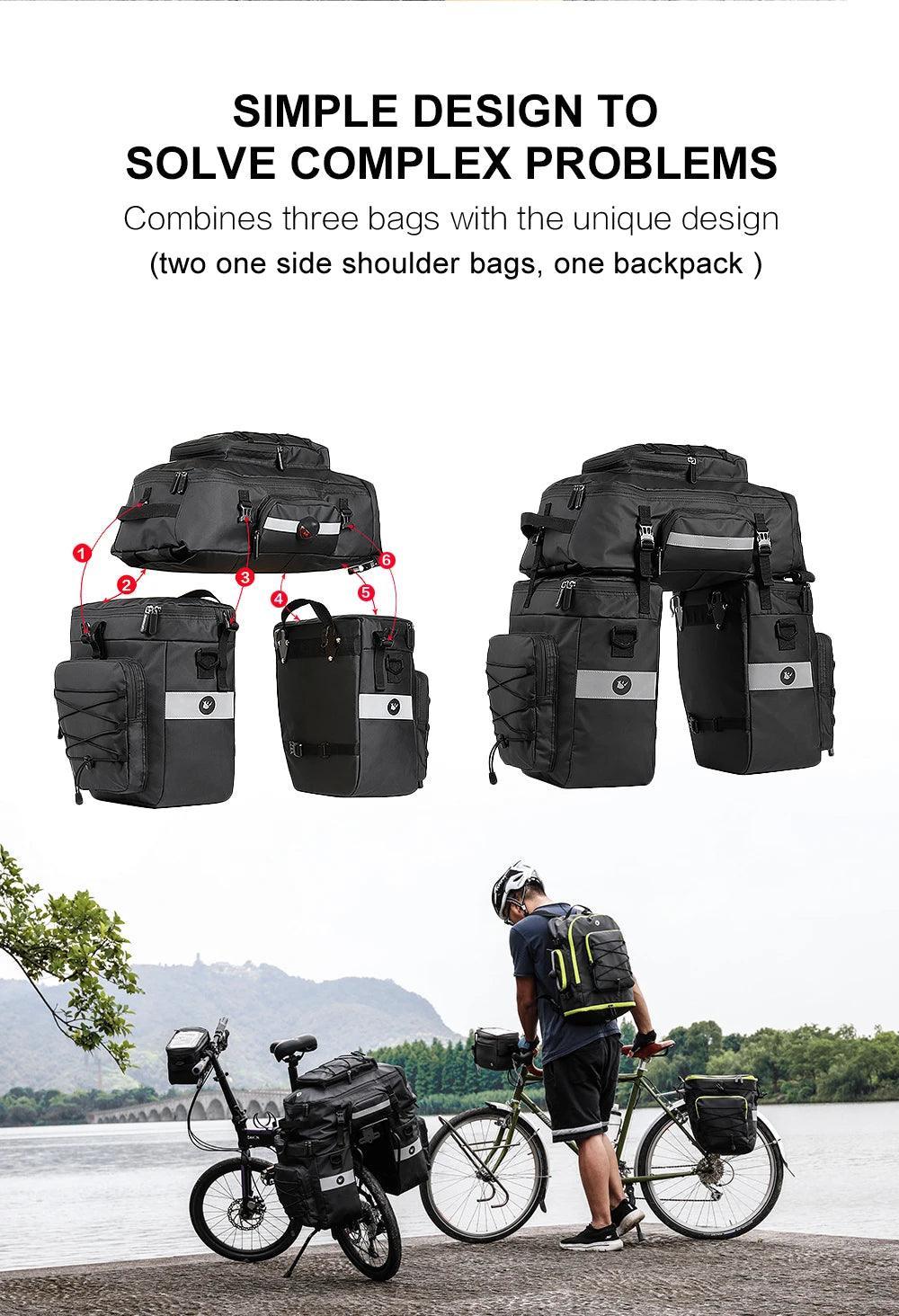 Bike Pannier Bag 3 In 1 Big Capacity With Rain Cover Rear Rack Seat Trunk Bags For Mtb Road Folding Bicycles E-Bike - Franklyn & Page E-Bike Emporium
