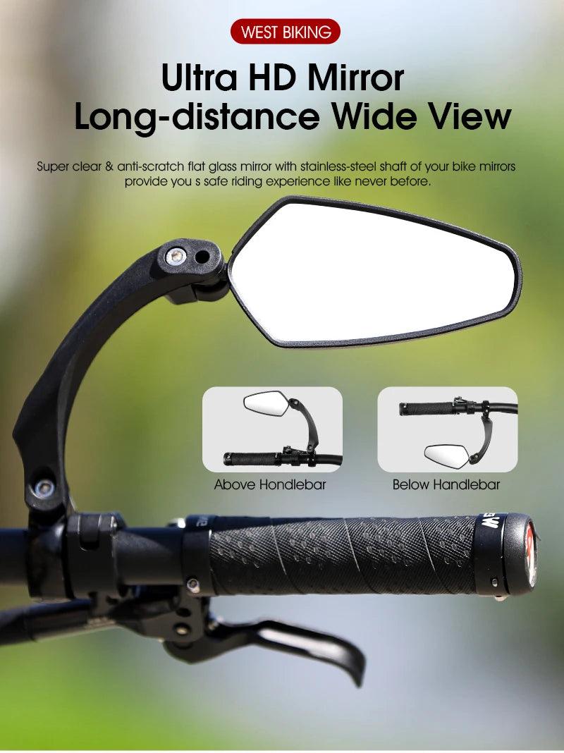 WEST BIKING Anti-Glare Bicycle Mirror Handlebar Rear View Wide Range Back Sight Reflect electric scooter Mirror bike accessories - Franklyn & Page Emporium