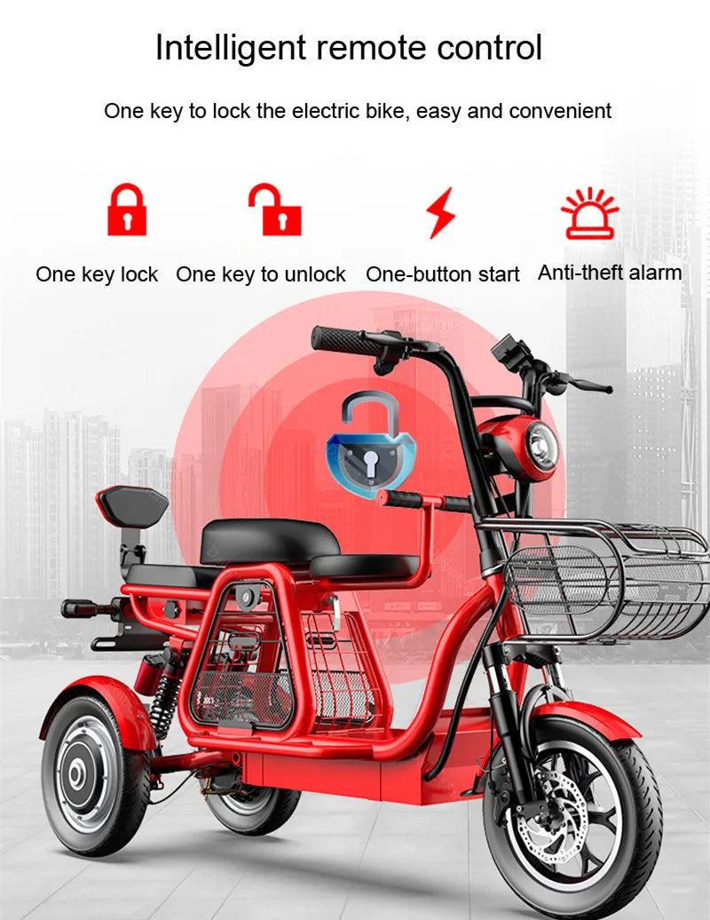 Daibot Electric Scooter Tricycle Three Wheels Electric Scooters 12'' Parent- child White/Blue/Black/Red Adult Electric Bicycle - Franklyn & Page Emporium