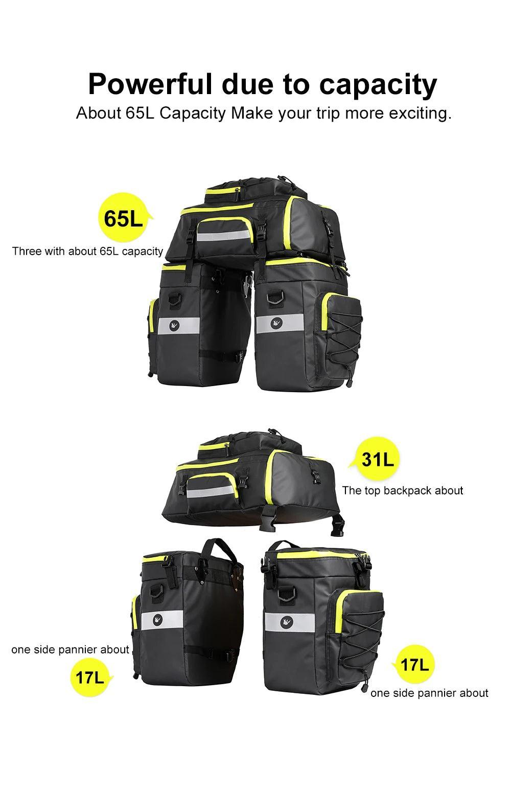 Bike Pannier Bag 3 In 1 Big Capacity With Rain Cover Rear Rack Seat Trunk Bags For Mtb Road Folding Bicycles E-Bike - Franklyn & Page E-Bike Emporium
