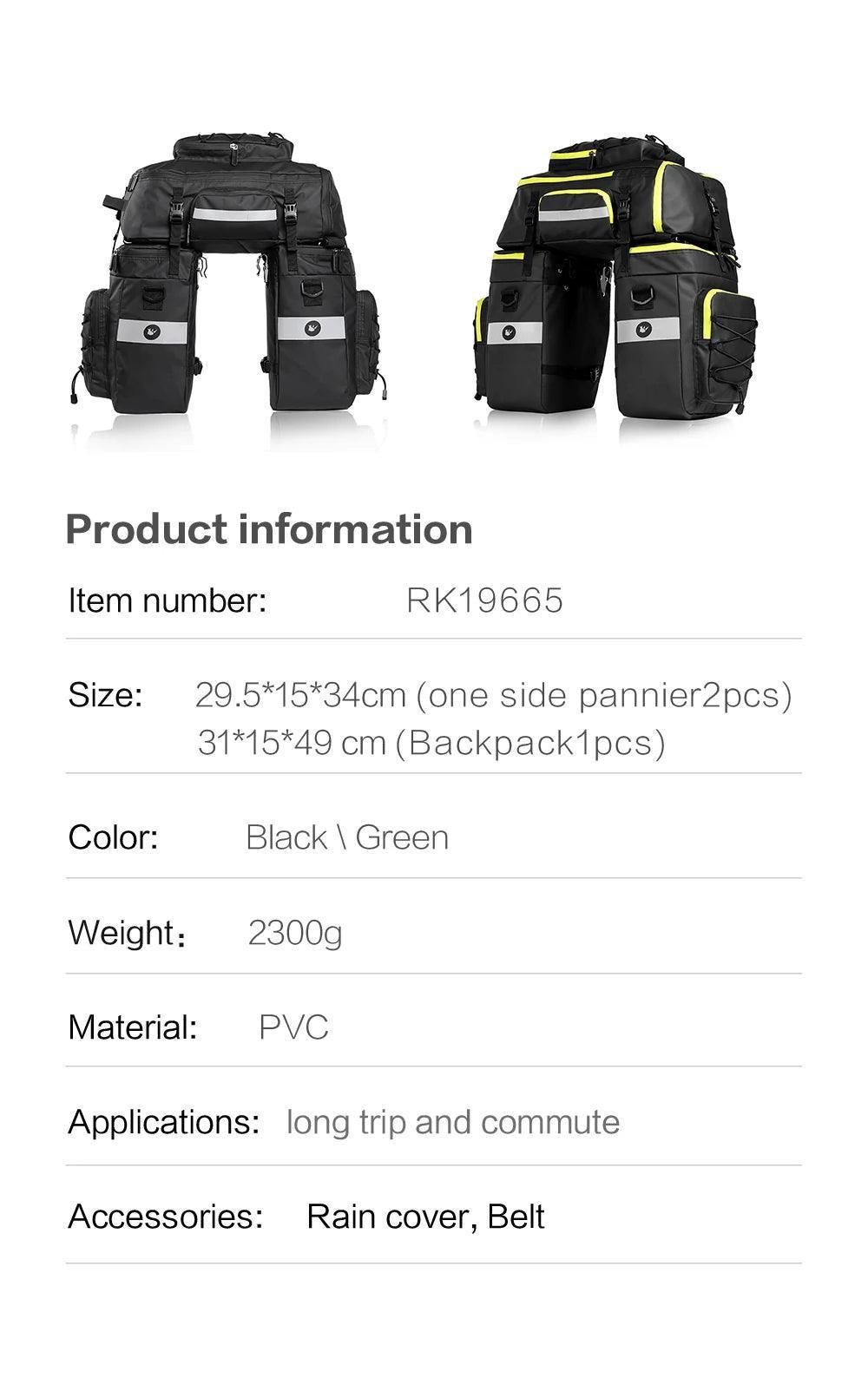 Bike Pannier Bag 3 In 1 Big Capacity With Rain Cover Rear Rack Seat Trunk Bags For Mtb Road Folding Bicycles E-Bike - Franklyn & Page E-Bike Emporium