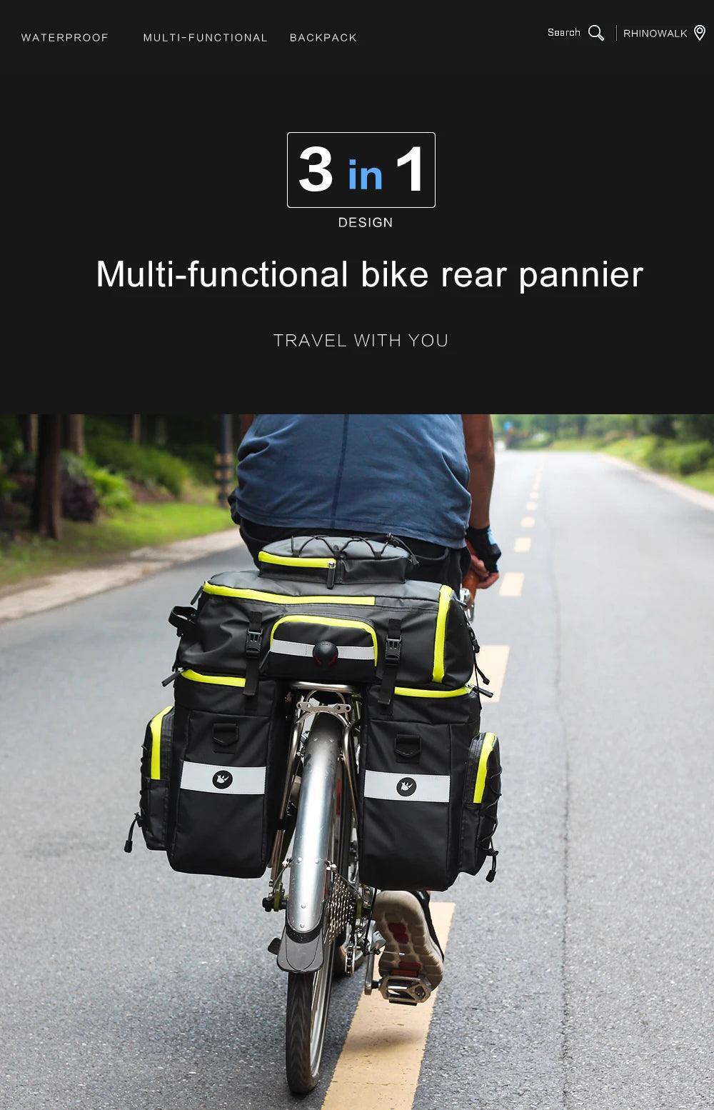 Bike Pannier Bag 3 In 1 Big Capacity With Rain Cover Rear Rack Seat Trunk Bags For Mtb Road Folding Bicycles E-Bike - Franklyn & Page E-Bike Emporium
