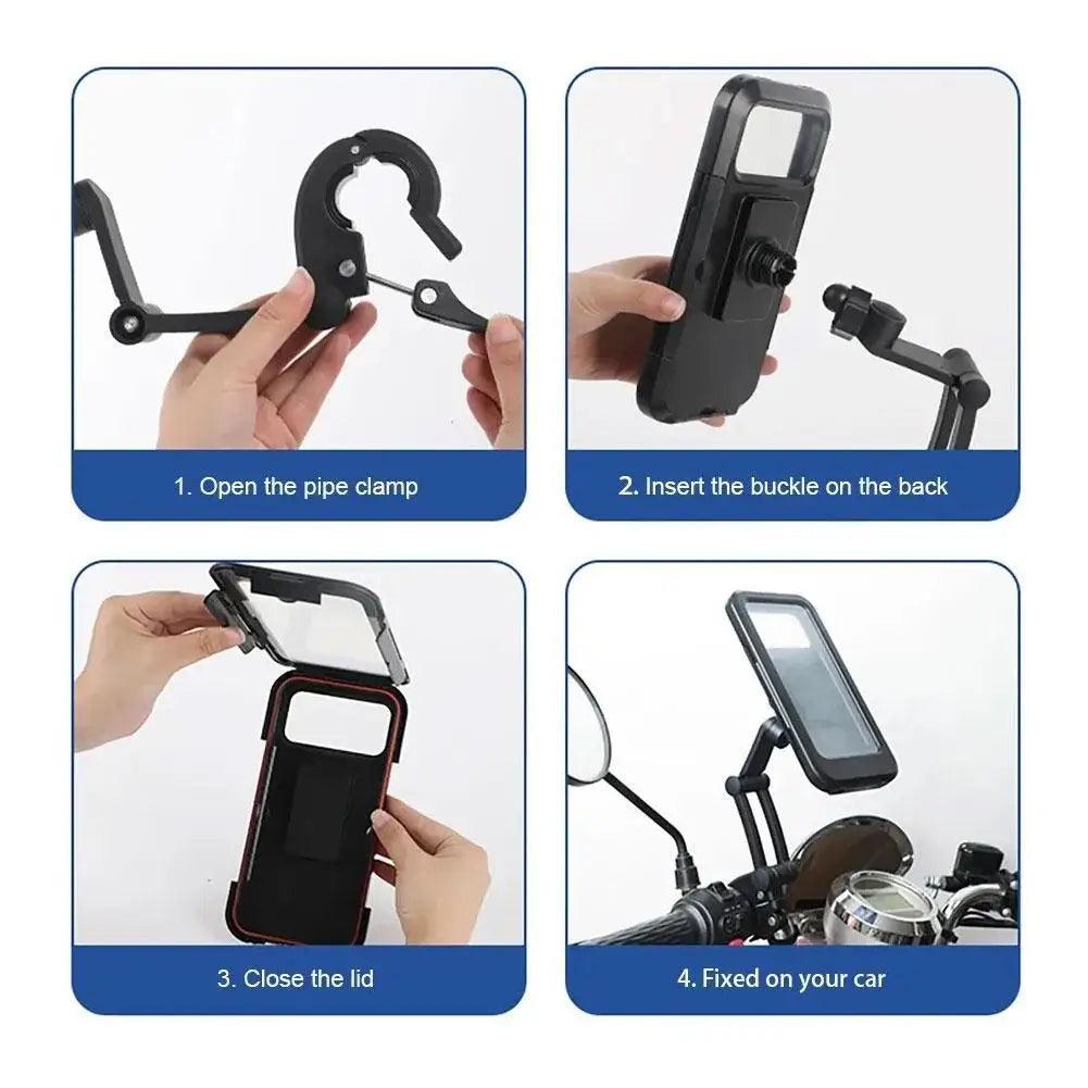 Motorcycle Bike Mobile Phone Holder Support Waterproof Universal Bicycle GPS 360° Swivel Adjustable Motorcycle Cellphone Holder - Franklyn & Page Emporium