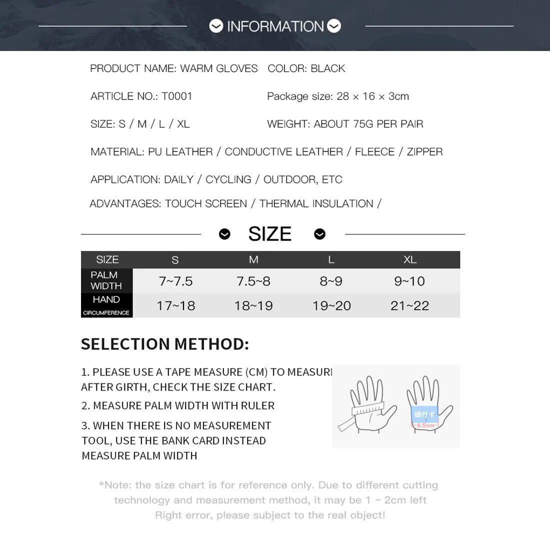 Warm Cycling Gloves Thermal Outdoor Sport Running Bicycle Ski Gloves for Camping Hiking Motorcycle Gloves Men