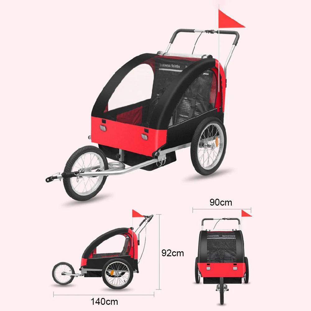 Child Bike Trailer Double Seat Carrier Converts to Stroller Foldable Children Bicycle Trailer for Toddlers Kids Pet Bike Trailer