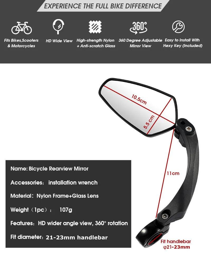 WEST BIKING Anti-Glare Bicycle Mirror Handlebar Rear View Wide Range Back Sight Reflect electric scooter Mirror bike accessories - Franklyn & Page Emporium