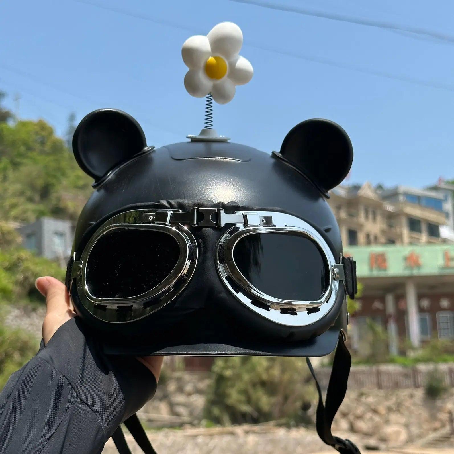 Motorcycle Helmet German Leather Style Pilot Motorcycle Open Face Retro Half Helmet Cruise Chopper Biker Helmet