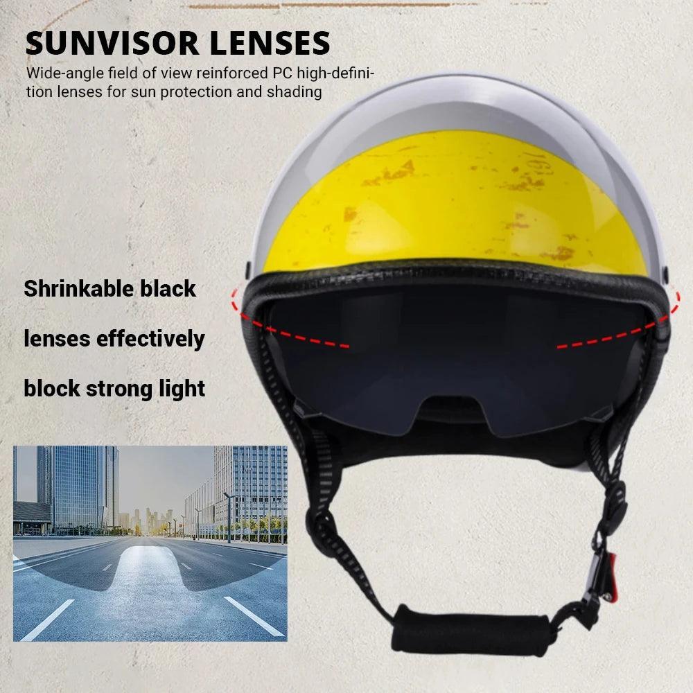 Retro Helmet Half Face Windshield Motorcycle Helmet Men Women Scooter Casco Motorbike Cycling Helmet ABS Material