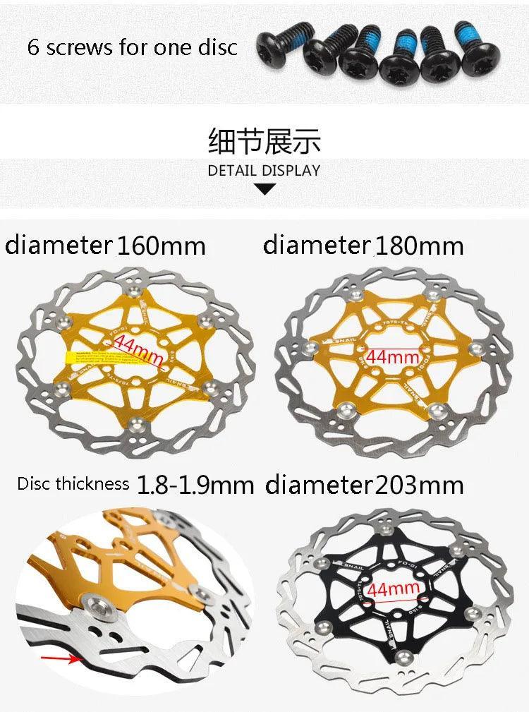 Snail Floating Disc Mountain Bike Cooling Floating Disc Ultra-light Six Pin Disc Brake Disc 160 180 203mm Accessories