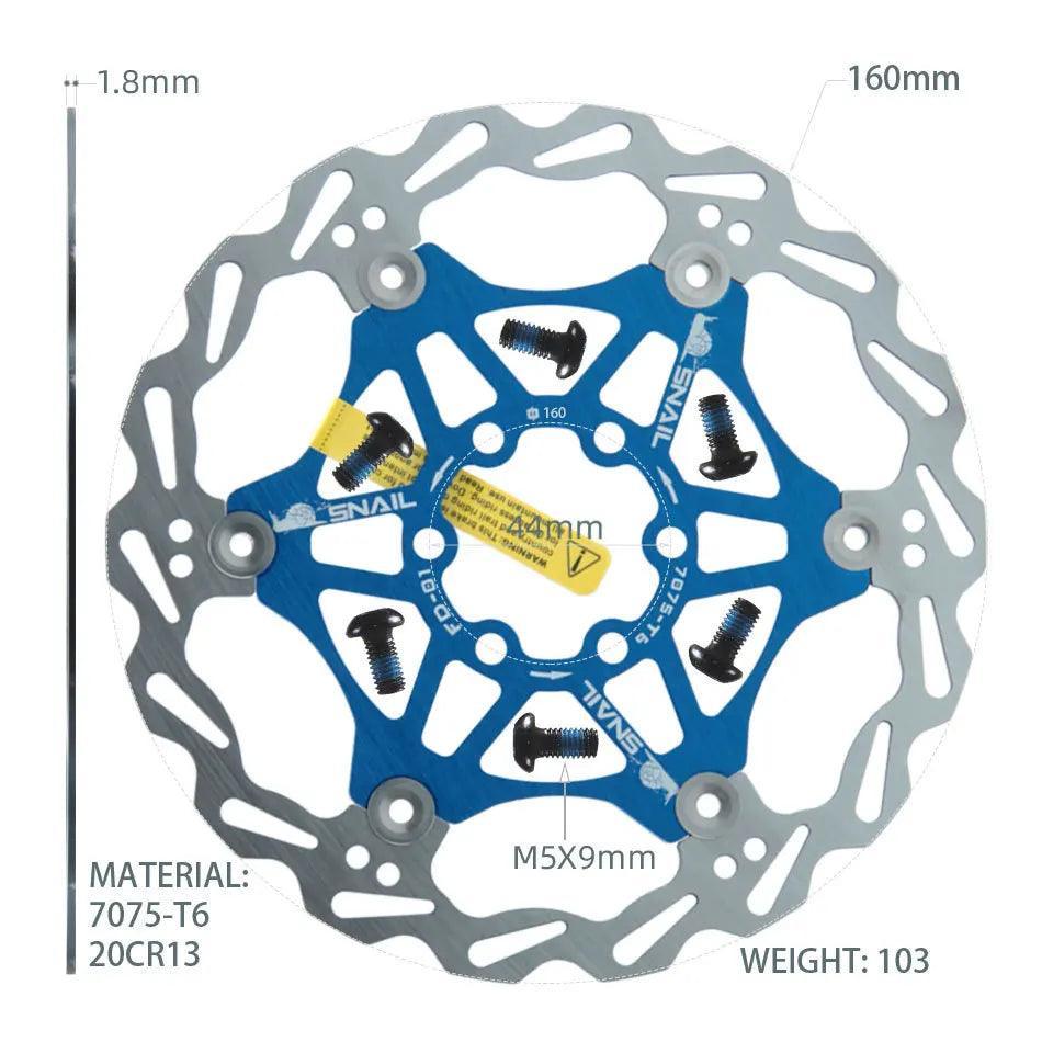 Snail Floating Disc Mountain Bike Cooling Floating Disc Ultra-light Six Pin Disc Brake Disc 160 180 203mm Accessories