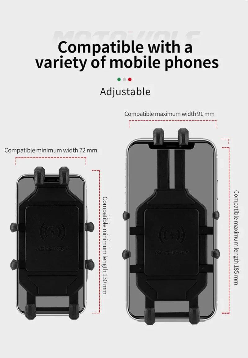 Bike Wireless Charging Phone Holder Cradle 3.0 Quick Charger GPS Moto Support Cellphone Handlebar Mount for 4-7 inch Phone - Franklyn & Page Emporium