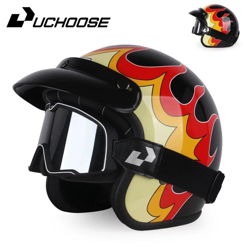 DOT Open Face Three Quarters Casco Moto Motorcycle Accessories Men Moto Helmets Certificated Retro Motorcycle Helmet Free Goggle