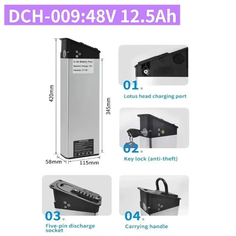 For New Engwe EP-2 Pro Engine Pro(Upgraded)&MATE X Bike:52v/48V/36V Replacement Batteries(17.5Ah-10Ah)in DCH-003,DCH-006,DCH-009