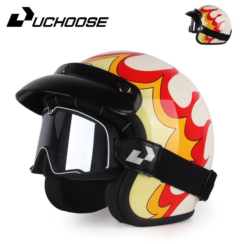 DOT Open Face Three Quarters Casco Moto Motorcycle Accessories Men Moto Helmets Certificated Retro Motorcycle Helmet Free Goggle