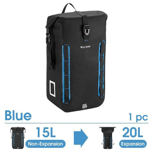 WEST BIKING Expandable Fully Waterproof TPU Bicycle Bag Foldable 15-20L Pannier Bike Rear Carrier Bag MTB Accessories Hand Bags - Franklyn & Page Emporium