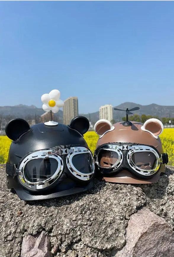 Motorcycle Helmet German Leather Style Pilot Motorcycle Open Face Retro Half Helmet Cruise Chopper Biker Helmet