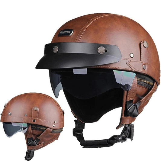Leather Helmet Retro Helmets Ride Half Scooter Motorcycle Men Women