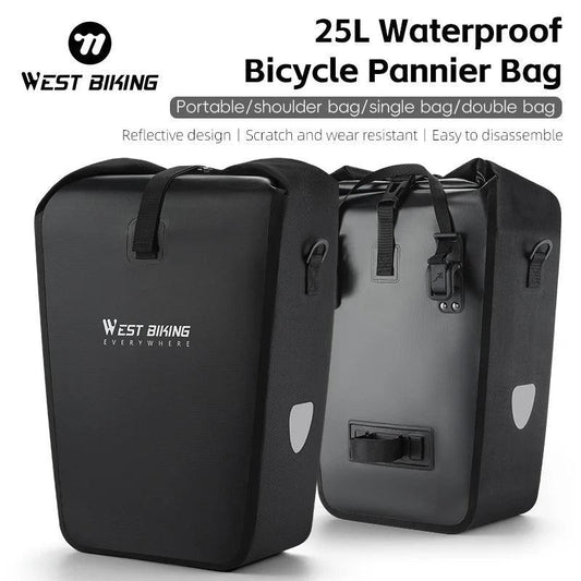 WEST BIKING Full Waterproof Bicycle Pannier 25L Large Capacity Bike Rack Bag Long Travel Cycling Bag MTB Road Bike Accessories - Franklyn & Page Emporium