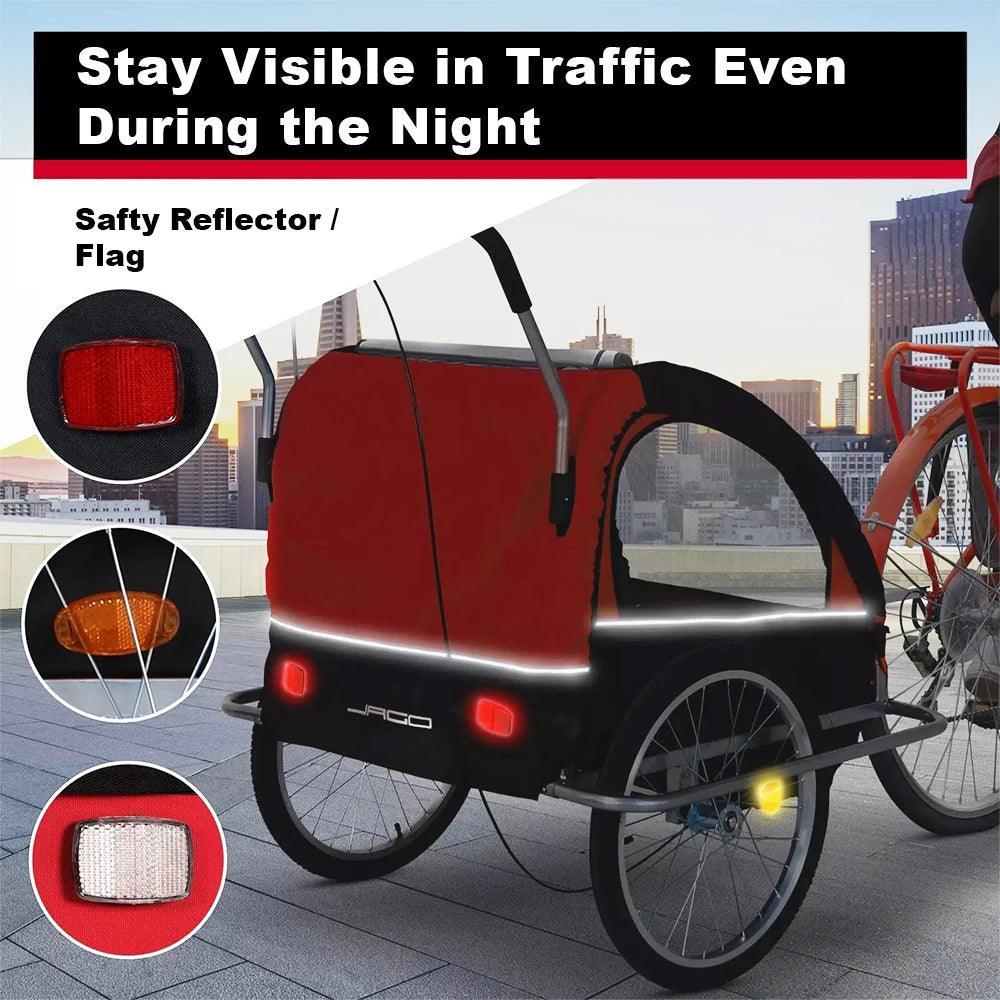 Child Bike Trailer Double Seat Carrier Converts to Stroller Foldable Children Bicycle Trailer for Toddlers Kids Pet Bike Trailer