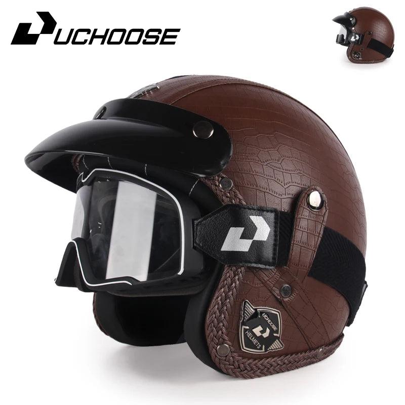 DOT Open Face Three Quarters Casco Moto Motorcycle Accessories Men Moto Helmets Certificated Retro Motorcycle Helmet Free Goggle