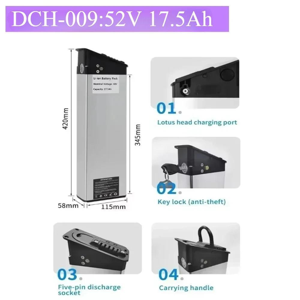 For New Engwe EP-2 Pro Engine Pro(Upgraded)&MATE X Bike:52v/48V/36V Replacement Batteries(17.5Ah-10Ah)in DCH-003,DCH-006,DCH-009