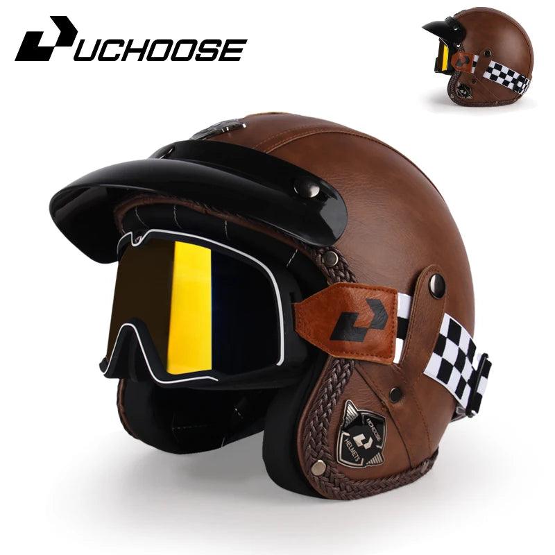 DOT Open Face Three Quarters Casco Moto Motorcycle Accessories Men Moto Helmets Certificated Retro Motorcycle Helmet Free Goggle