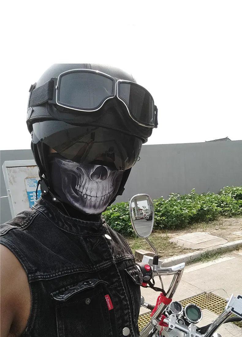 Vintage Black Motorcycle Helmet Retro Half Helmet Shell Matte Motorbike Protection Safety Cap Cascos Para Motos