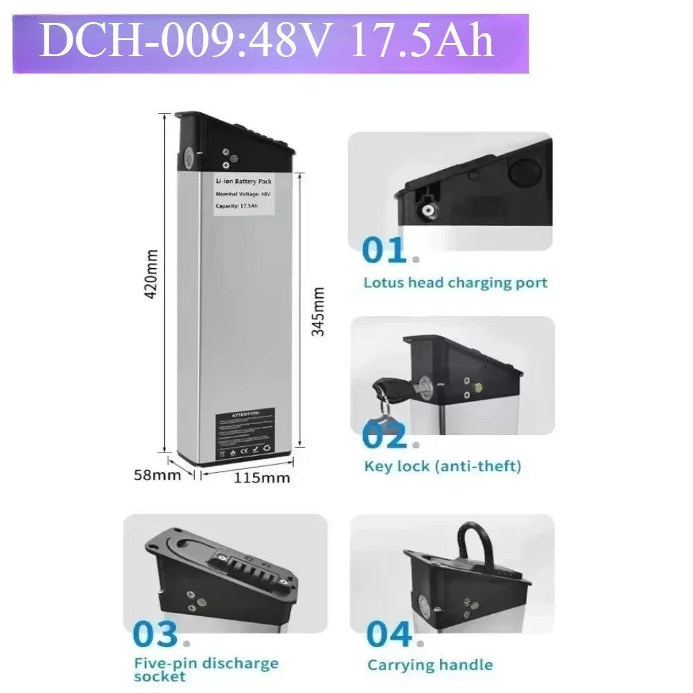 For New Engwe EP-2 Pro Engine Pro(Upgraded)&MATE X Bike:52v/48V/36V Replacement Batteries(17.5Ah-10Ah)in DCH-003,DCH-006,DCH-009