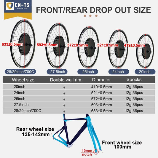 Electric Bike 48V 2000W Conversion Kit 20 26 27.5 700C 28 29 inch Brushless Front Rear Hub Motor Wheel For Ebike Conversion Kit - Franklyn & Page Emporium