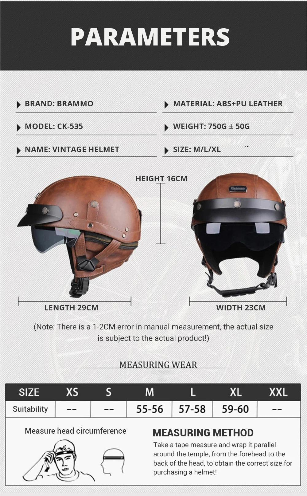 Leather Helmet Retro Helmets Ride Half Scooter Motorcycle Men Women