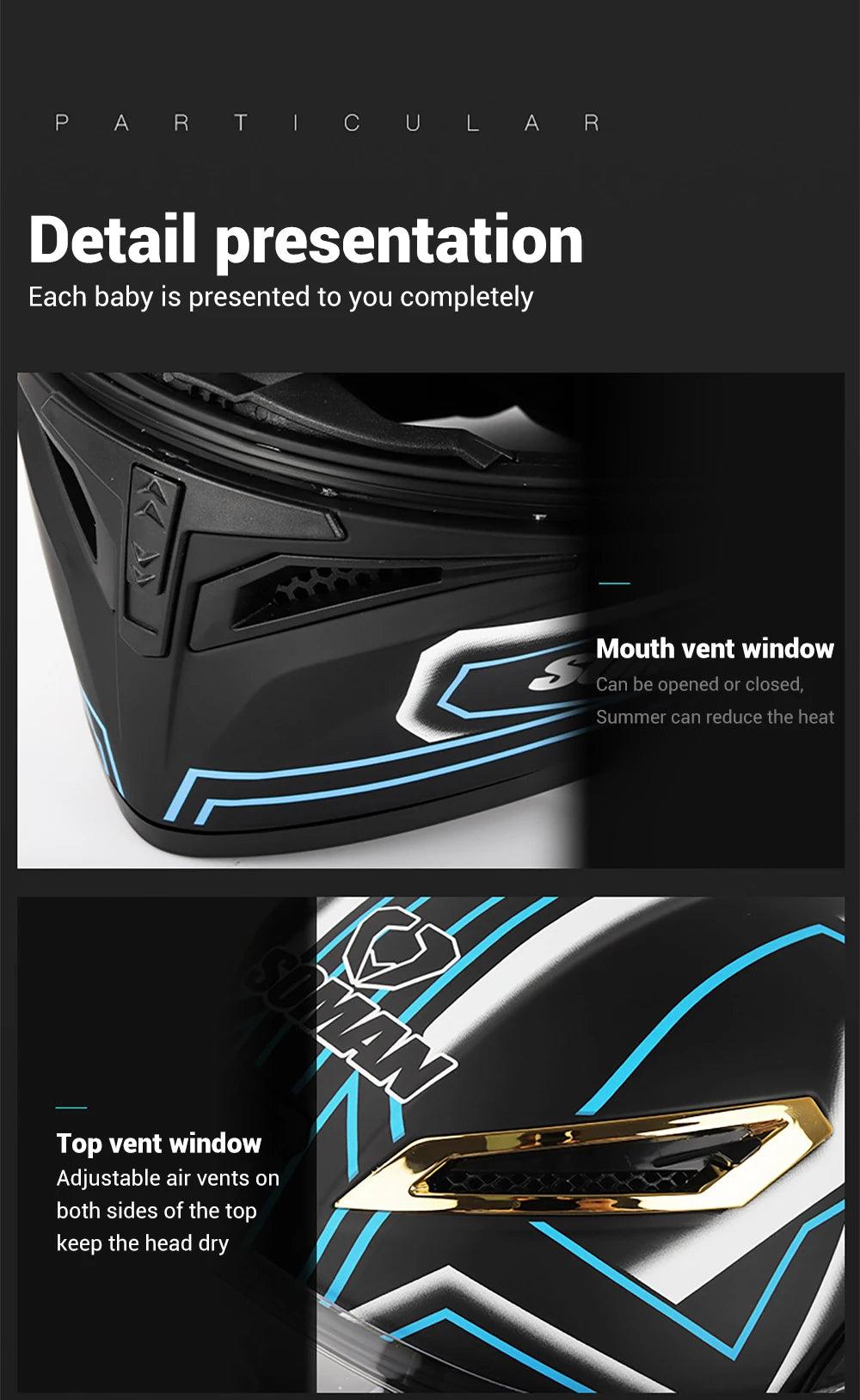 Motorcycle Helmet Double Lens Full Face Helmet Wear-Resistant Head Protection Anti-Slip Motocross Kask Breathable Casco Capacete - Franklyn & Page Emporium