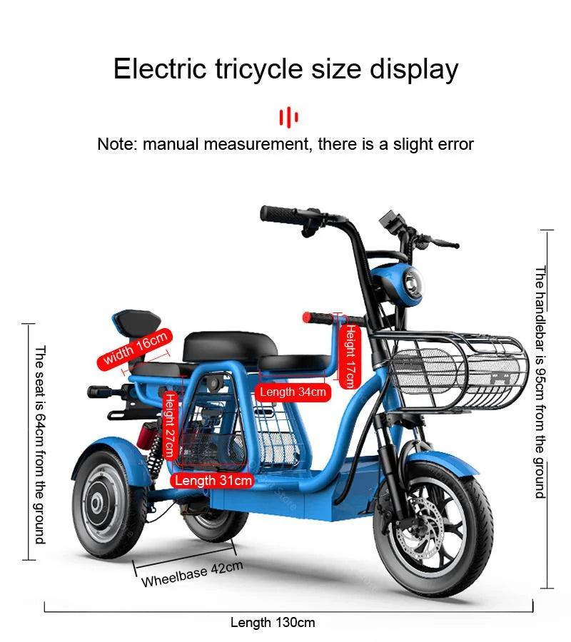 Daibot Electric Scooter Tricycle Three Wheels Electric Scooters 12'' Parent- child White/Blue/Black/Red Adult Electric Bicycle - Franklyn & Page Emporium