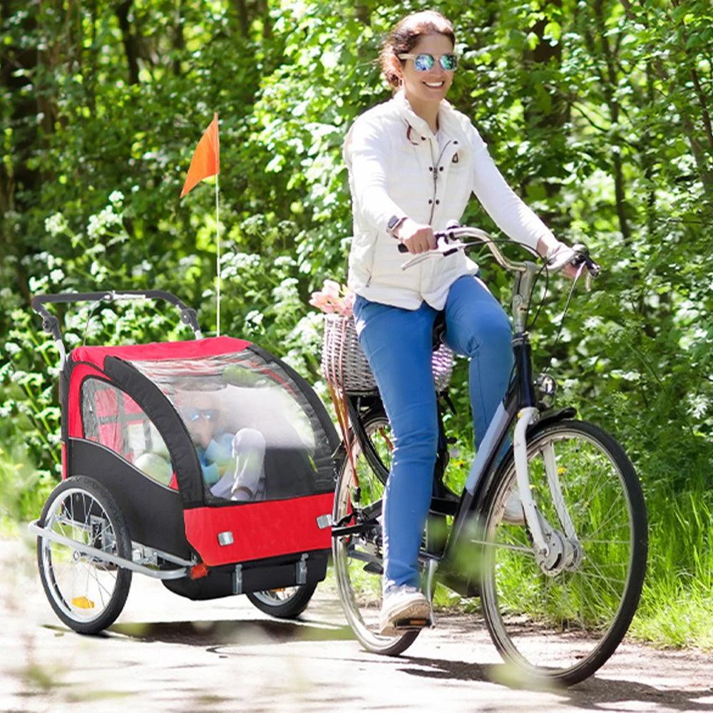 Child Bike Trailer Double Seat Carrier Converts to Stroller Foldable Children Bicycle Trailer for Toddlers Kids Pet Bike Trailer