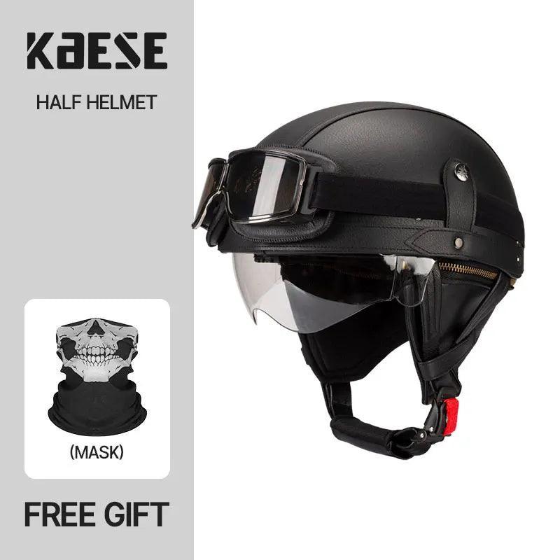 Vintage Black Motorcycle Helmet Retro Half Helmet Shell Matte Motorbike Protection Safety Cap Cascos Para Motos