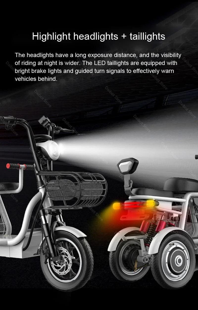 Daibot Electric Scooter Tricycle Three Wheels Electric Scooters 12'' Parent- child White/Blue/Black/Red Adult Electric Bicycle - Franklyn & Page Emporium