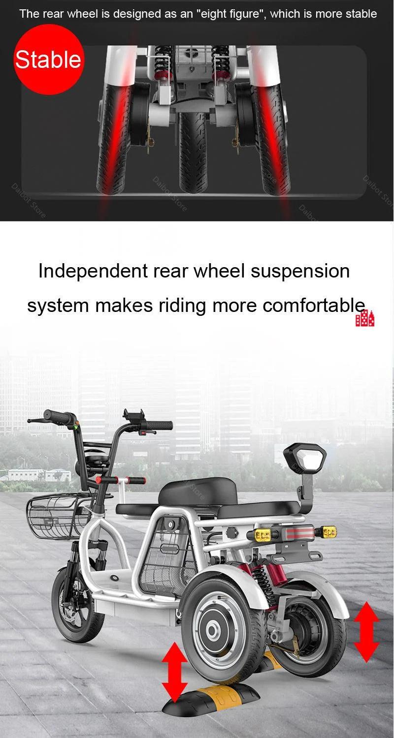 Daibot Electric Scooter Tricycle Three Wheels Electric Scooters 12'' Parent- child White/Blue/Black/Red Adult Electric Bicycle - Franklyn & Page Emporium