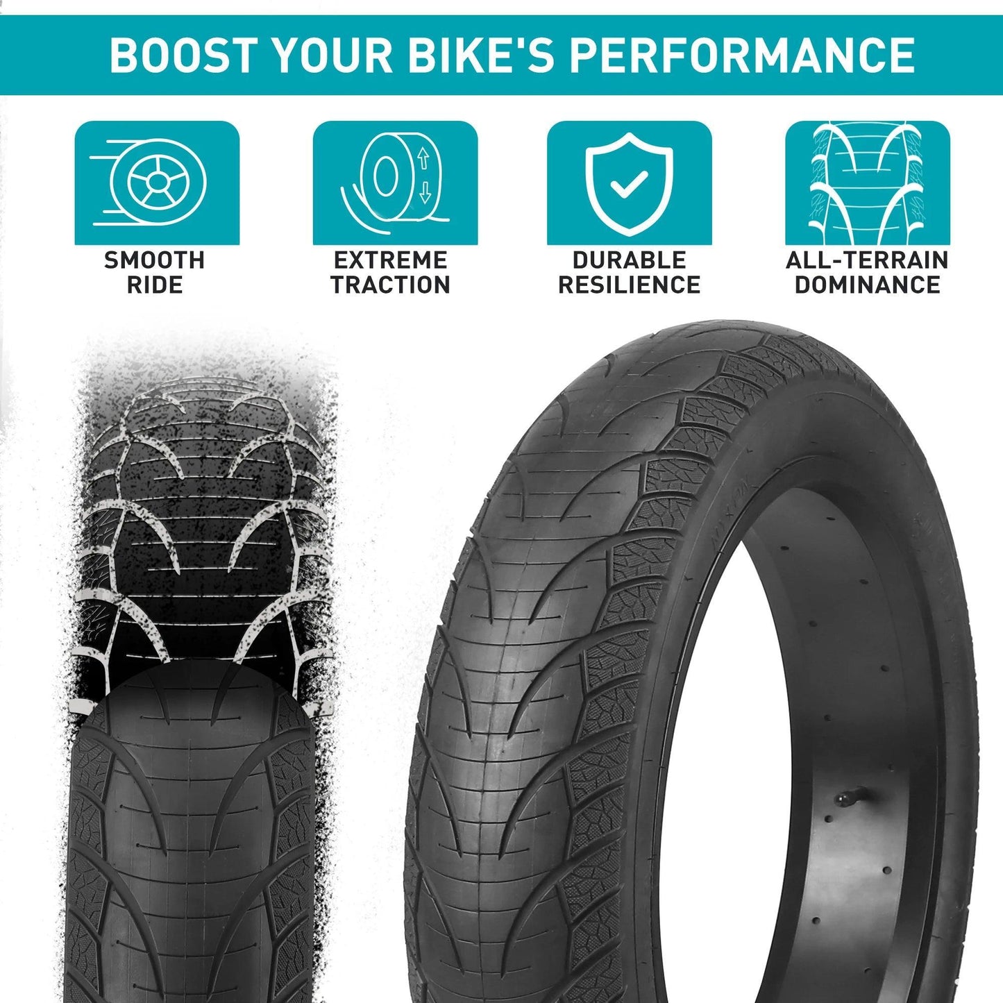 ZUKKA E Bike Fat Tire 20x 4.0 Fat Tire Heavy Duty High-Performance Wear-Resistant E-Bike Mountain Snow Bike Tire Black - Franklyn & Page Emporium