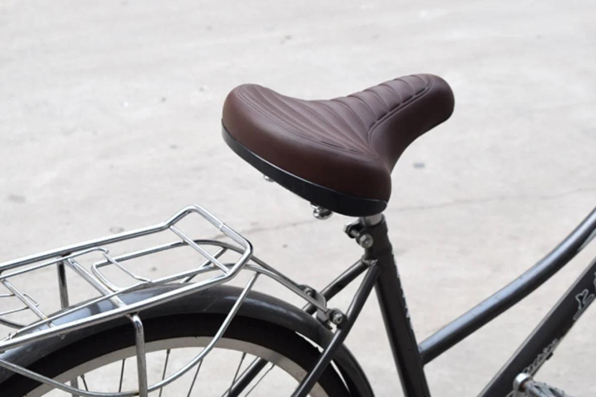 Comfortable Road Bike Seat Soft Wide Thicken Bicycle Saddle Vintage White Black Leather Pad with Spring Cycling Parts - Franklyn & Page Emporium
