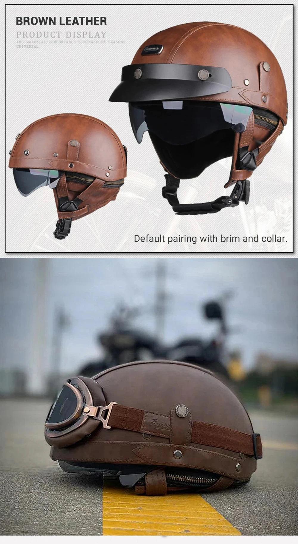 Leather Helmet Retro Helmets Ride Half Scooter Motorcycle Men Women