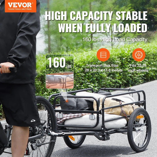 VEVOR 160 lbs Bike Cargo Trailer Foldable Storage Bicycle Wagon Cart with 16" Wheels Safe Reflectors Fits 22"-28" Bike Wheels
