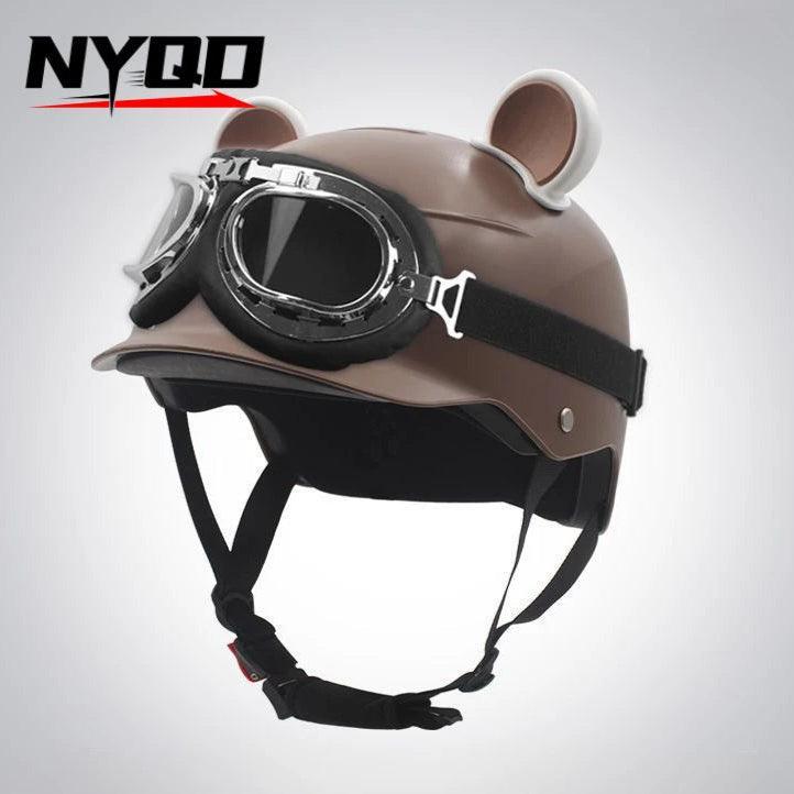 Motorcycle Helmet German Leather Style Pilot Motorcycle Open Face Retro Half Helmet Cruise Chopper Biker Helmet