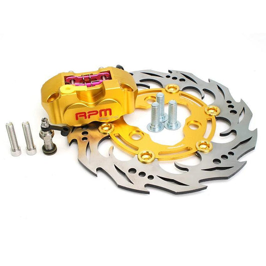 Motorcycle RPM 220mm Brake Caliper Disc 3 Hole Rotor Disc Set 82mm Radial Mounting 4 Piston for Pitbike Street Bike Honda Yamaha
