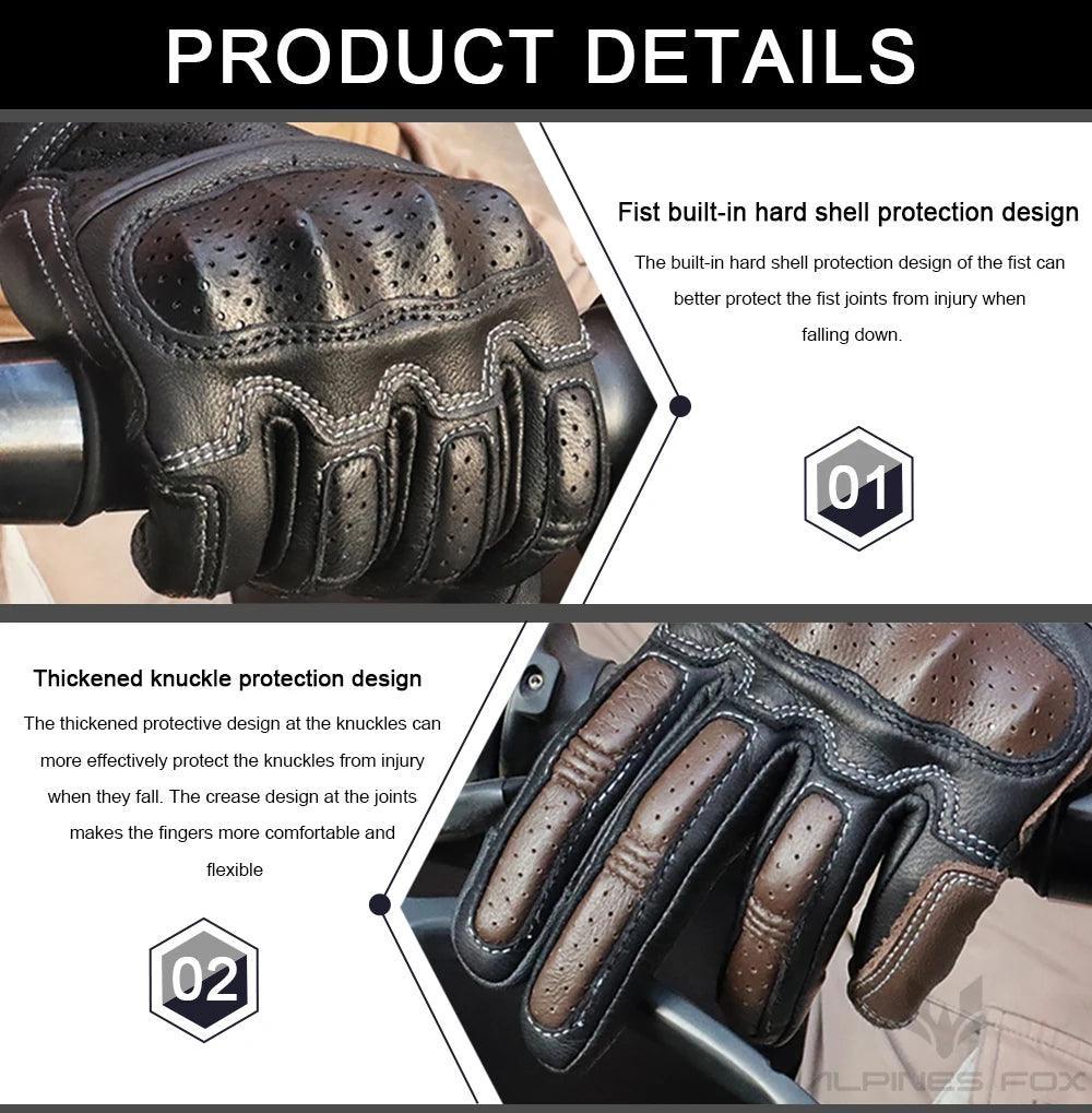 Brown Vintage Leather Motorcycle Gloves Men CE Certification Motorbike Riding Touch Screen Motocross Moto Racing Biker Glove XXL