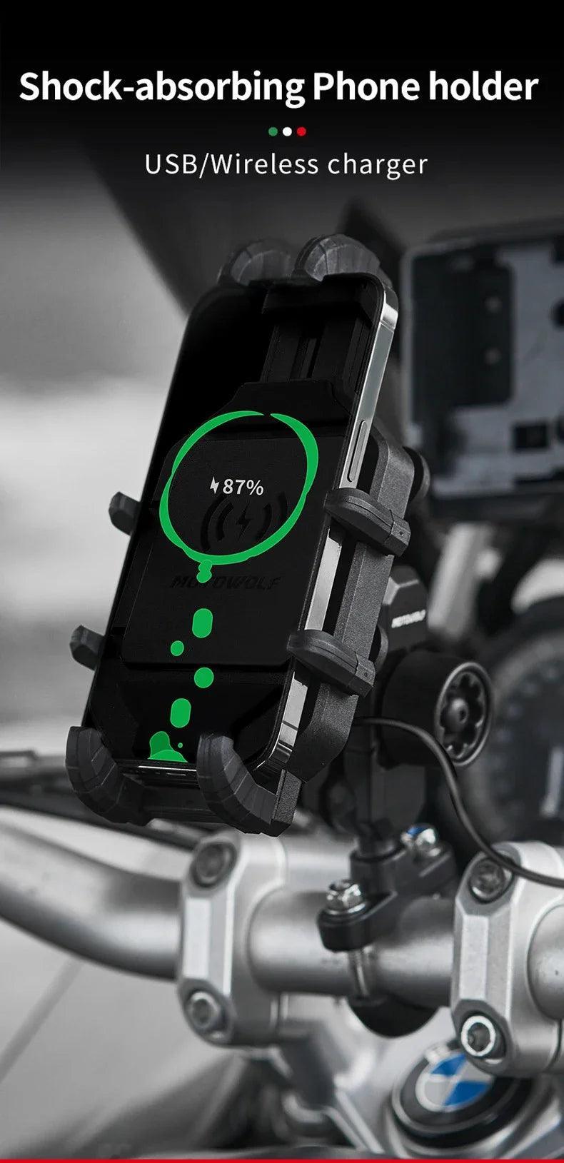 Bike Wireless Charging Phone Holder Cradle 3.0 Quick Charger GPS Moto Support Cellphone Handlebar Mount for 4-7 inch Phone - Franklyn & Page Emporium