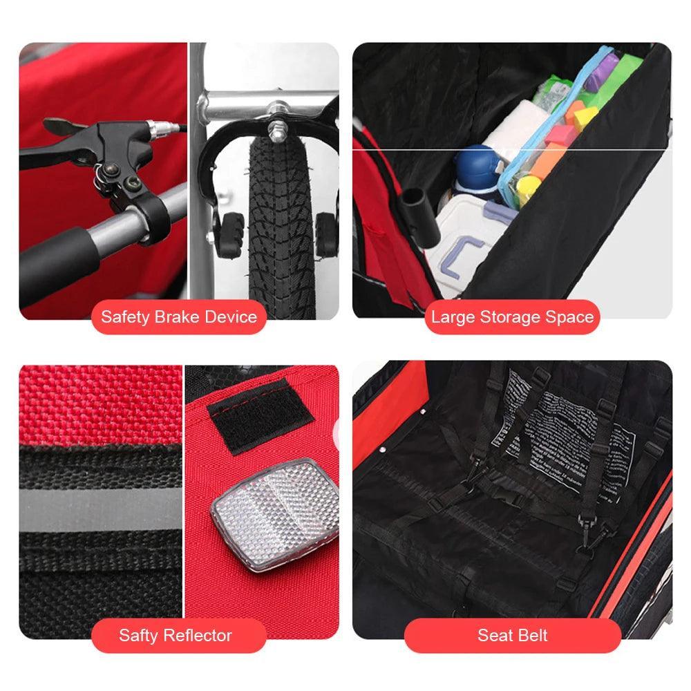 Child Bike Trailer Double Seat Carrier Converts to Stroller Foldable Children Bicycle Trailer for Toddlers Kids Pet Bike Trailer