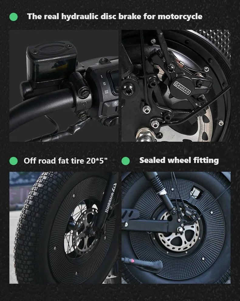 3000W 60V 45AH Electric bicycle with bluetooth speaker Ebike 20" Fat Tire vintage E-bike - Franklyn & Page Emporium