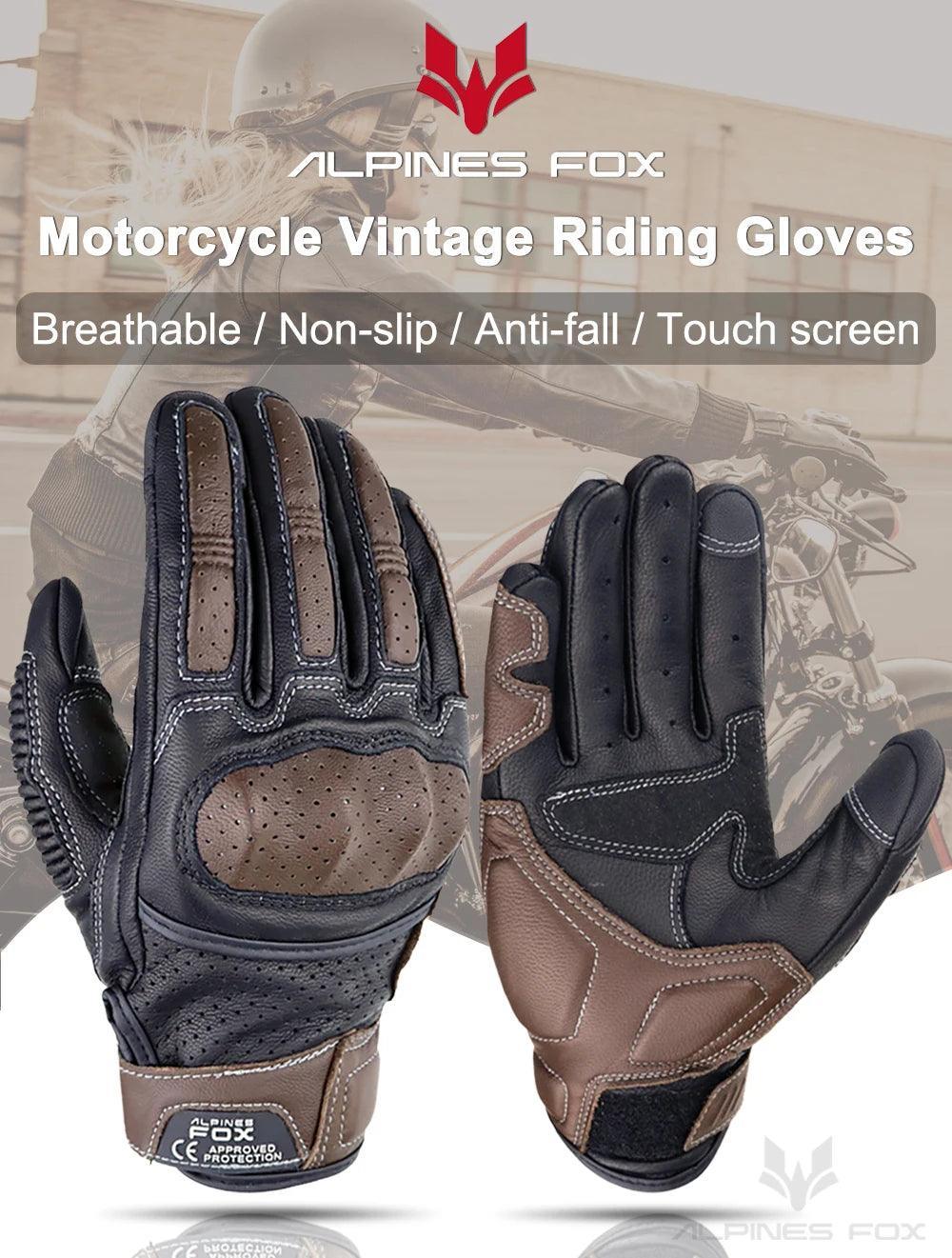 Brown Vintage Leather Motorcycle Gloves Men CE Certification Motorbike Riding Touch Screen Motocross Moto Racing Biker Glove XXL