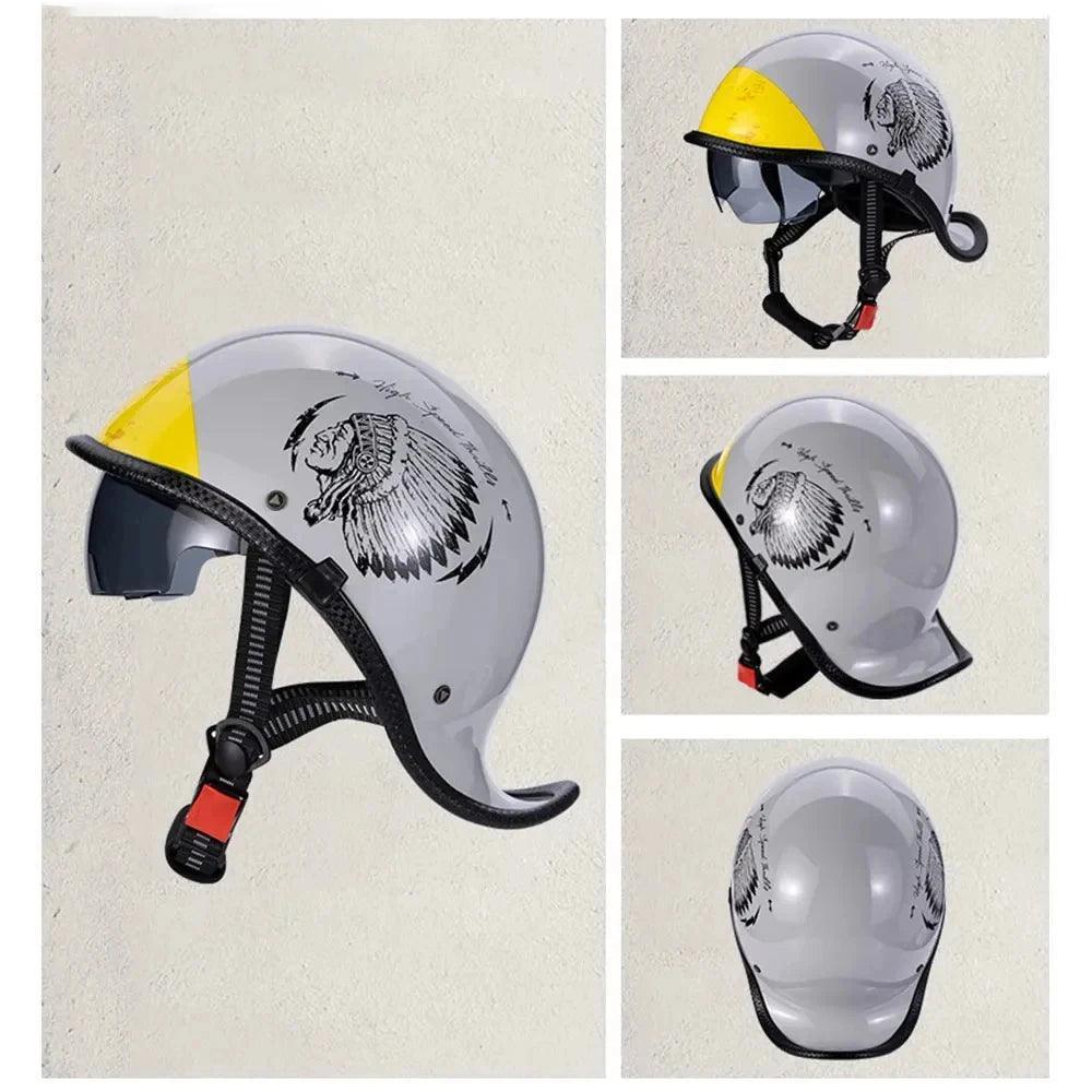 Retro Helmet Half Face Windshield Motorcycle Helmet Men Women Scooter Casco Motorbike Cycling Helmet ABS Material
